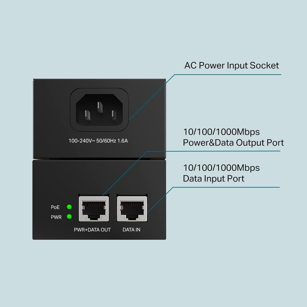 TP-Link 802.3at/af Gigabit PoE Injector | Non-PoE to PoE Adapter | supplies up to 60 W| Plug & Play | Desktop/Wall-Mount | Distance Up to 100m (PoE170S)
