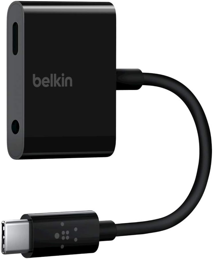Belkin ROCKSTAR 3.5mm Audio + USB-C Charge Adapter | USB-C Audio Adapter for iPad Pro 11&12.9", Google Pixel 3/3XL, Samsung Galaxy Note 10/10+, S20/S20+, S20 Ultra,S10/S10+ and other devices- Black
