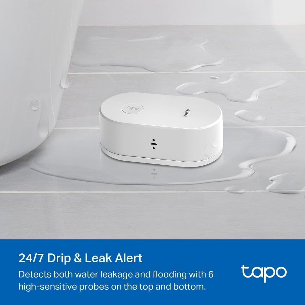 Tapo TP-Link T300 Smart Water Leak Sensor with Dripping Detection, Up to 90 dB Alarm with one-Touch, Instant App Notification, IP67 Waterproof, Hub Required Sold separetly