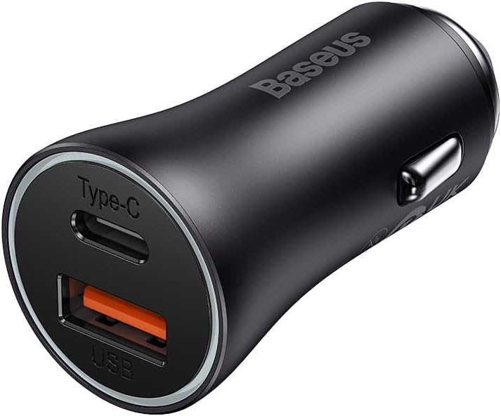 Baseus 60W Dual USB Fast Car Charger Adapter QC 3.0 & PD Quick Charge 3A, USB-C & USB-A Ports, Fast Charging — Black
