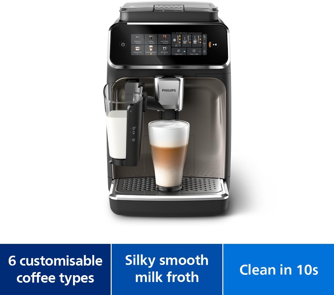 Philips EP3347/90 Series 3300 Espresso Machine, 1500W, LatteGo — Black Chrome