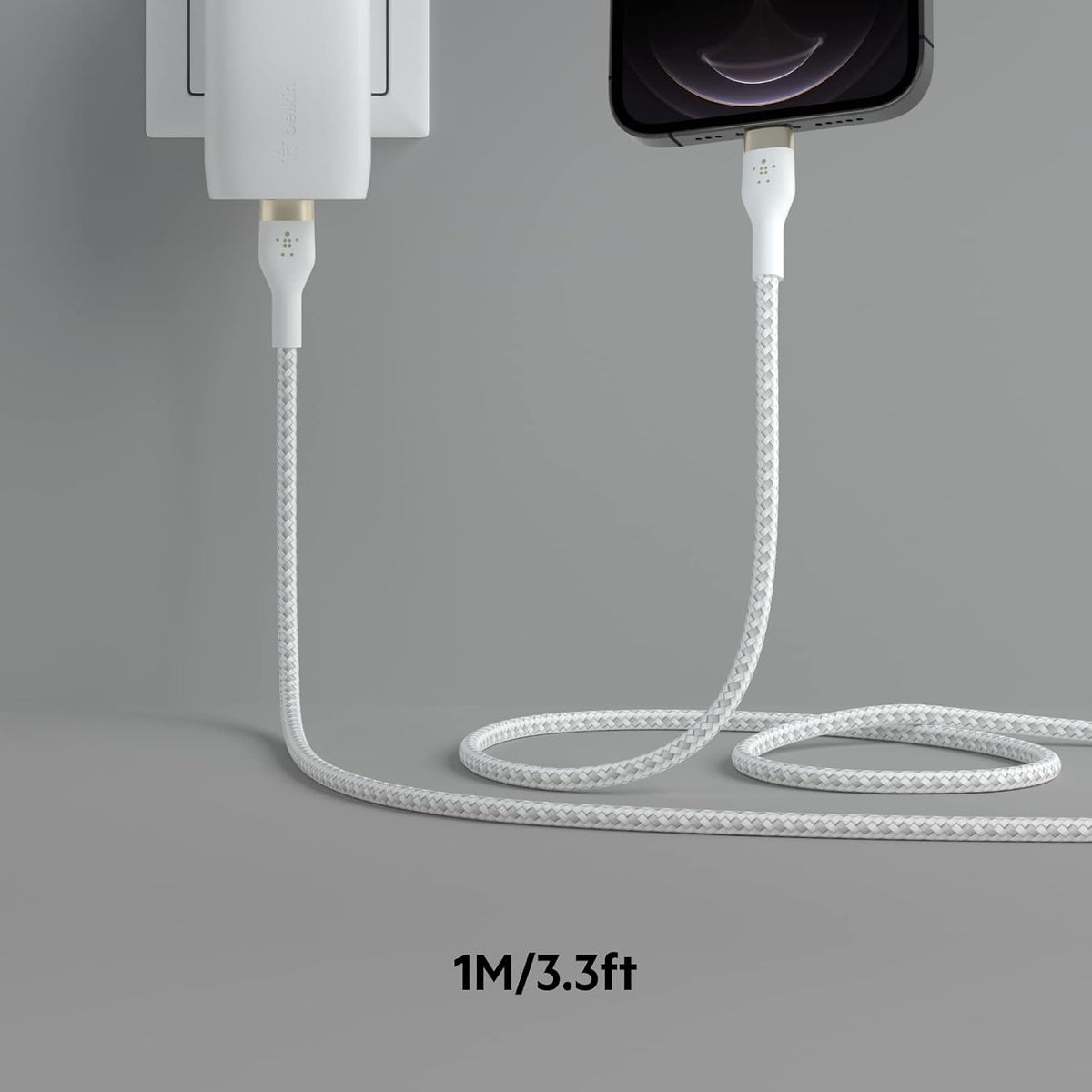 Belkin BoostCharge Pro Flex Braided USB Type C to Lightning Cable (1M/3.3FT), MFi Certified 20W Fast Charging PD Power Delivery for iPhone 14/14 Plus, 13, 12, Pro, Max, Mini, SE, iPad and More -White