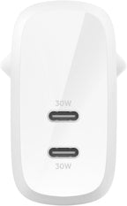 Belkin BoostCharge Dual USB-C Plug with PPS 60W for Apple iPhone, iPad, Samsung Galaxy, Google Pixel - Compatible w/USB-C to Lightning Cable & USB-C to USB-C - White