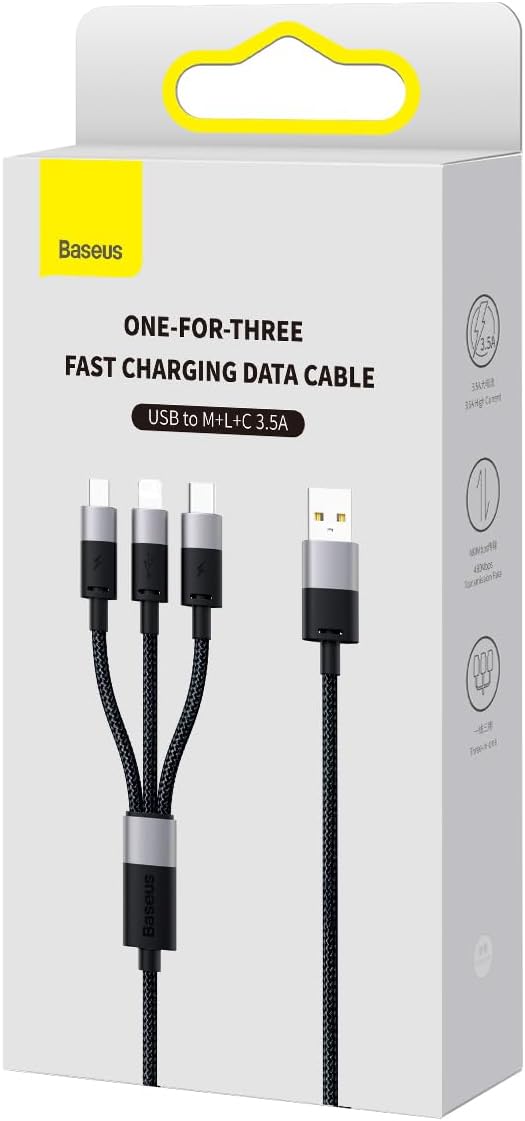 Baseus StarSpeed USB-A to Lightning / Micro-USB / USB-C Cable 3.5A — 1.2m — Black