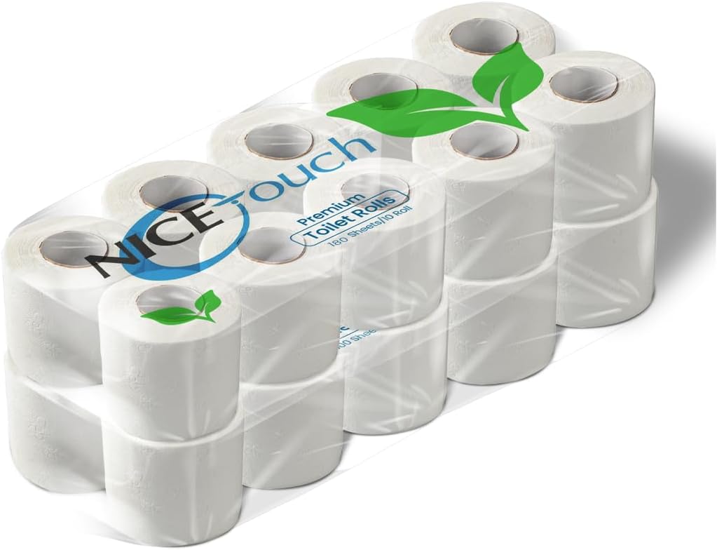 Nice Touch 2-Ply Embossed Toilet Rolls, 20 X 180 Sheets Extra Saving Tissue Rolls - 3600 Premium 2-Ply Sheets, Soft Feel Tissue Suitable for All Skin Types and Germ Protection — front product image