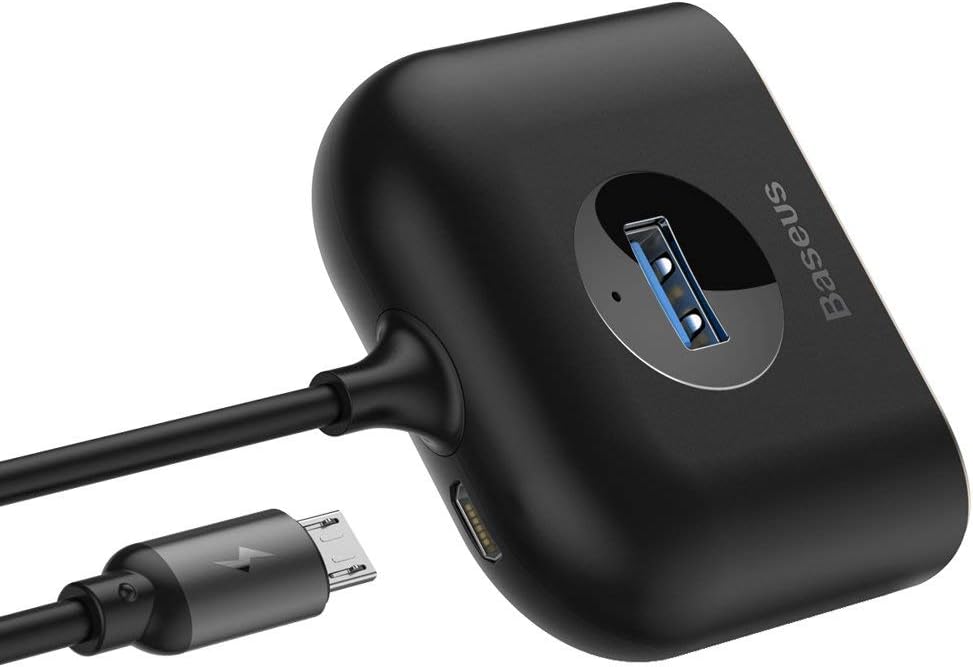 Baseus Square Round 4 in 1 USB HUB Adapter USB3.0 to USB3.0 x 1 + USB2.0 x 3, 1m, Black — Black