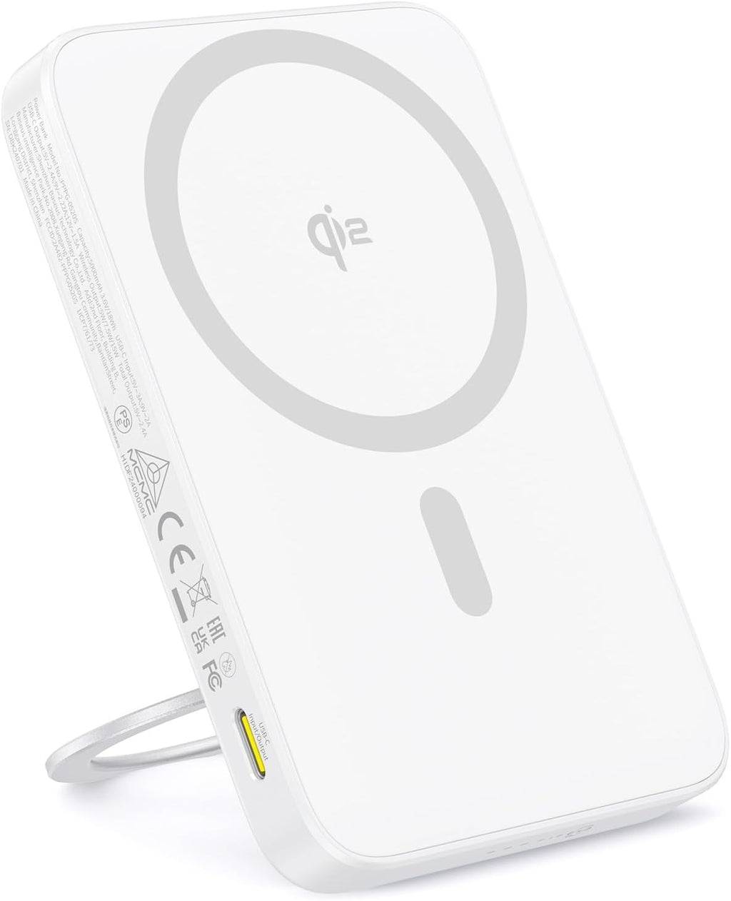 Baseus PicoGo Qi2 Magnetic Power Bank 5000mAh 15W with Ring Stand — White