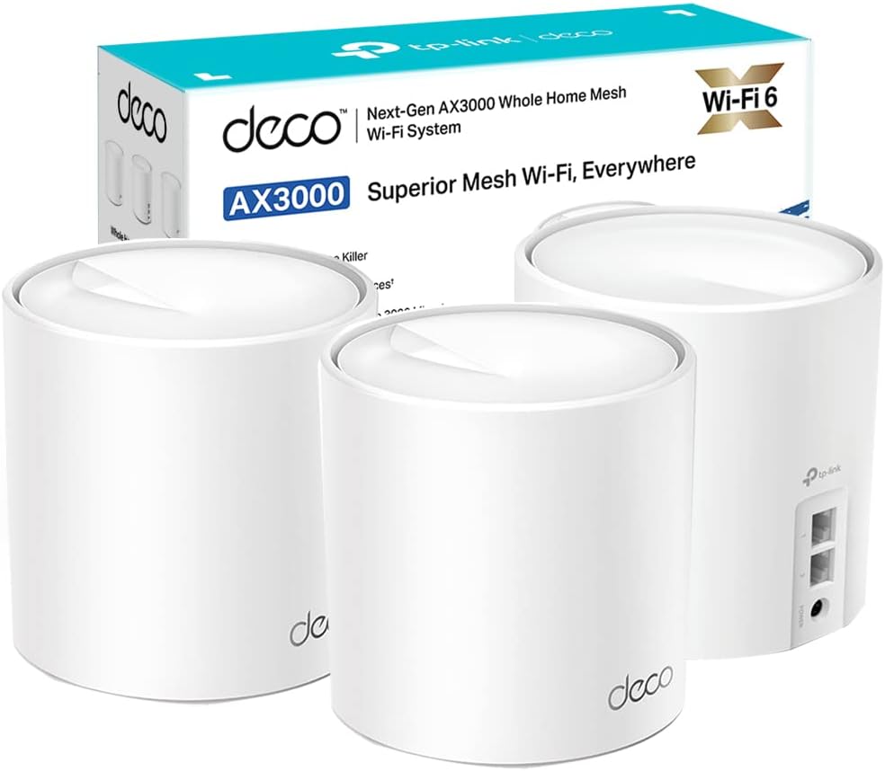 TP-Link Deco X60 AX3000 Whole Home Mesh Wi-Fi 6 System, Up to 7,000 Sq ft Coverage, 1 GHz Quad-Core CPU, Compatible with Amazon Alexa, HomeShield Security, Pack of 3