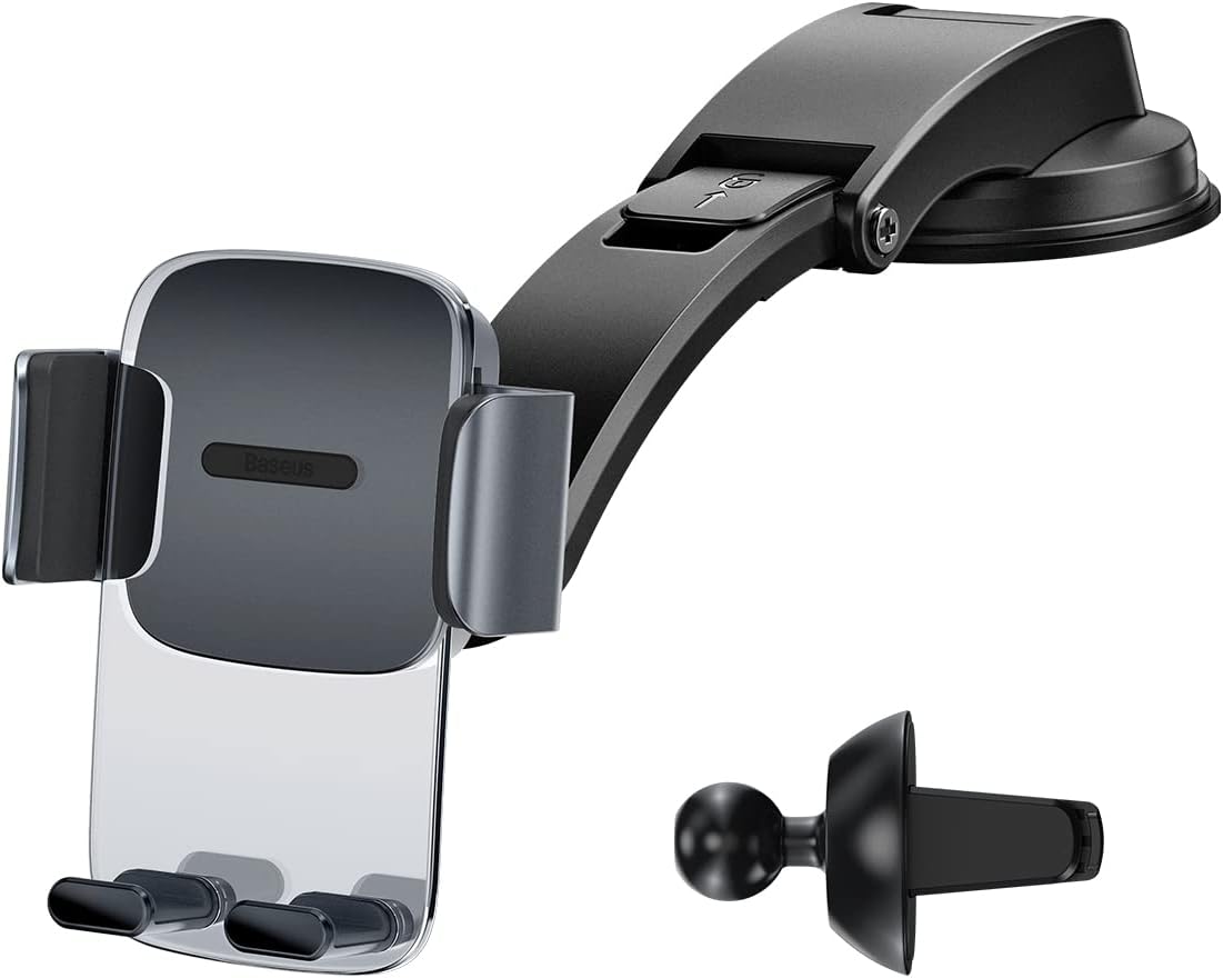 Baseus Magnetic Car Phone Holder, Powerful Magnet for Dashboard and Air Vent Strong Suction Cup 360° Adjustable — Auto-Lock Clip 360°Rotation- EC — Black