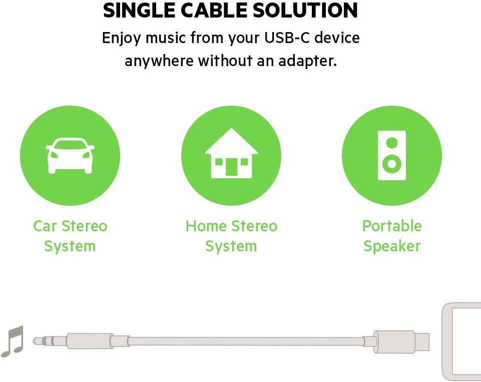 Belkin Rockstar 3.5Mm Audio Cable With Usb-C Connector (Usb-C To 3.5Mm Audio Cable, Usb-C To Aux Cable), 3Ft/0.9M