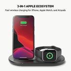 Belkin 3 in 1 Wireless Charging Station, 7.5W Wireless Charger for iPhone, Apple Watch and AirPods, Wireless Charging Dock, iPhone Charging Dock, iPhone 16, 15, 14, Apple Watch series 10, 9, 8 - Black