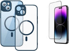 Baseus Frame Series Magnetic Case for iP 14 Pro (Pack of 1 with full coverage tempered glass screen protector and cleaning kit), Blue — Blue