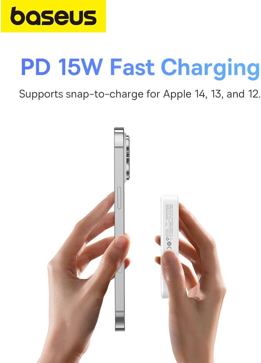 Baseus MagSafe Power Bank 5000mAh, Magnetic Wireless Charger — 5000mAh-15W-w/stand — White