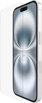 Belkin ScreenForce InvisiGlass iPhone 16 Screen Protector, scratch-resistant impact protection, easy align tray for bubble free application, made with recycled glass for iPhone 16, iPhone 15, 14 Pro