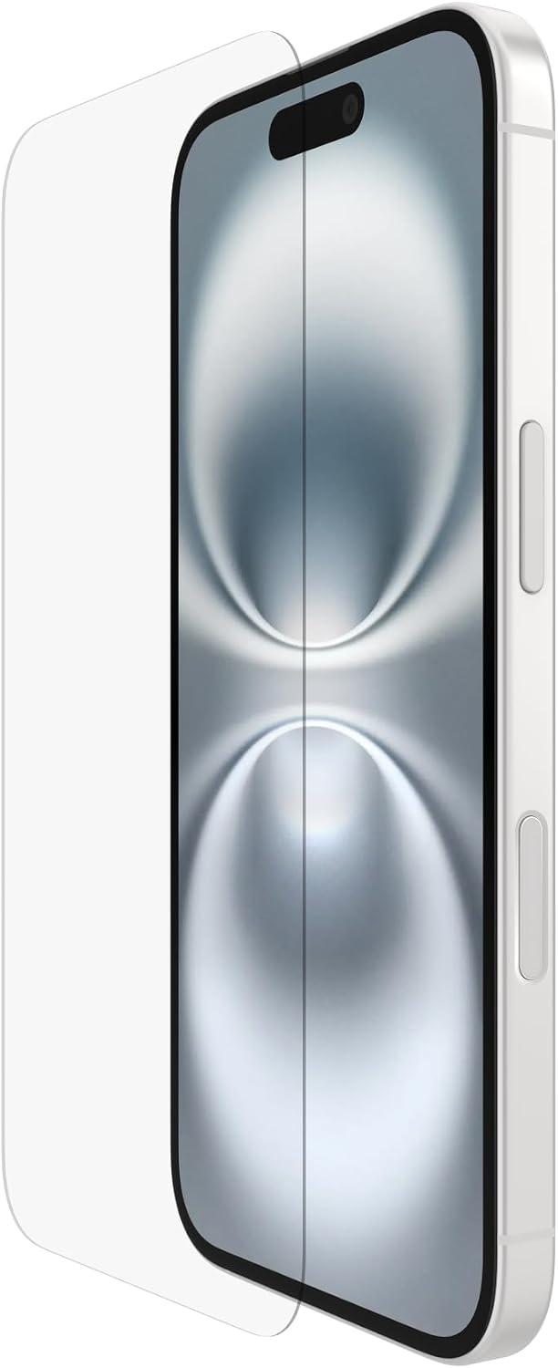 Belkin ScreenForce InvisiGlass iPhone 16 Screen Protector, scratch-resistant impact protection, easy align tray for bubble free application, made with recycled glass for iPhone 16, iPhone 15, 14 Pro