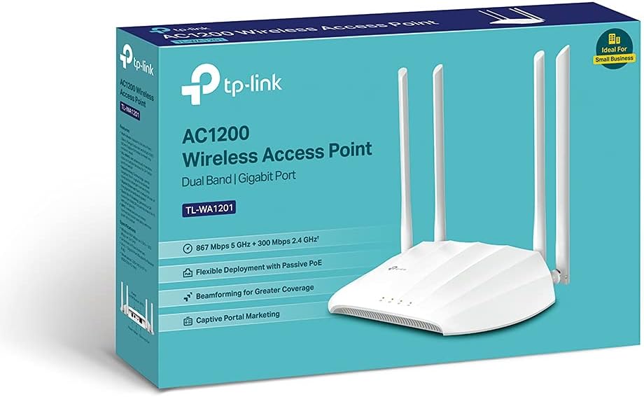 TP-Link TL-WA1201 AC1200 Wireless Gigabit Access Point, Desktop WiFi Bridge, MU-MIMO & Beamforming, Supports AP/Multi-SSID/Client/RE Mode, 4 External Antennas, Passive PoE W/Free PoE Injector