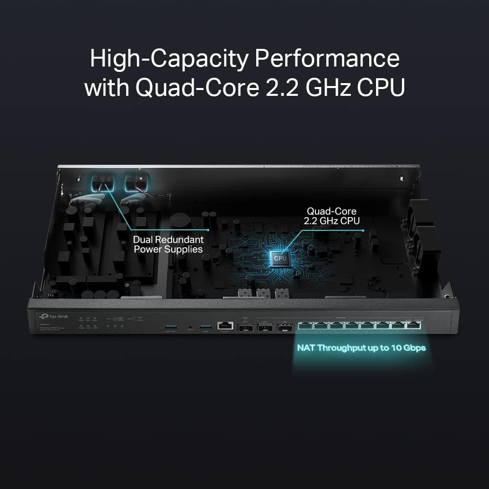 TP-Link ER8411 | Enterprise Wired 10G VPN Router | Up to 10 WAN Ports | High Network Capacity | SPI Firewall | Omada SDN Integrated | Load Balance | Lightning Protection | Limited Lifetime Protection