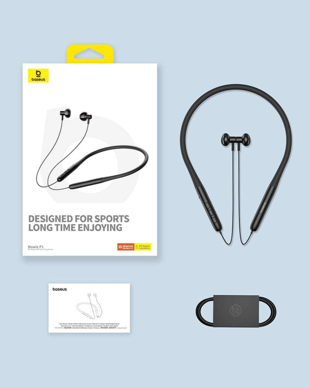 Baseus Bowie P1 Wireless Neckband Earphones 30H — Black