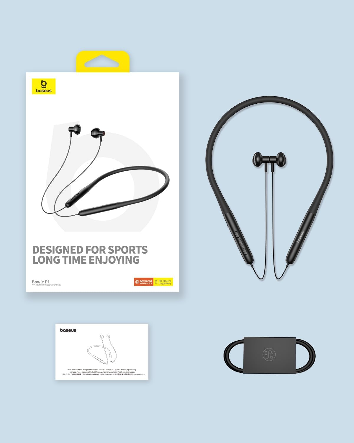 Baseus Bowie P1 Wireless Neckband Earphones 30H — Black