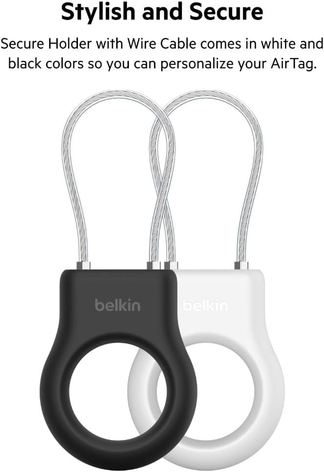 Belkin AirTag Case with Wire Cable, Secure Holder Protective Cover for Air Tag, Scratch Resistance, AirTag Accessory - (Black)