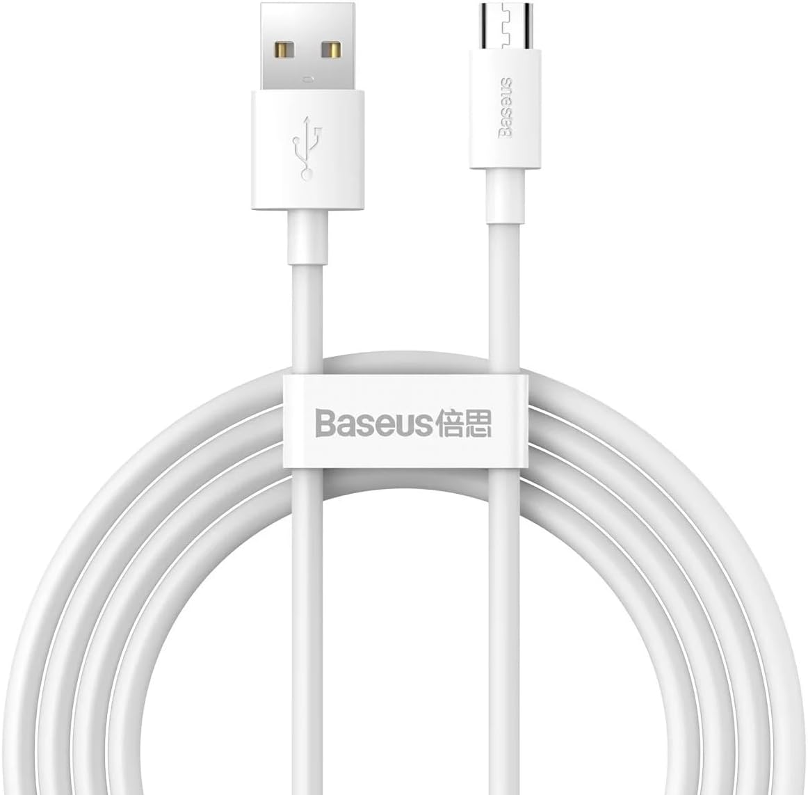 Baseus Simple Wisdom Data Cable Kit USB to Micro 2.1A (2PCSSet) 1.5m White — 1.5 Meters — White