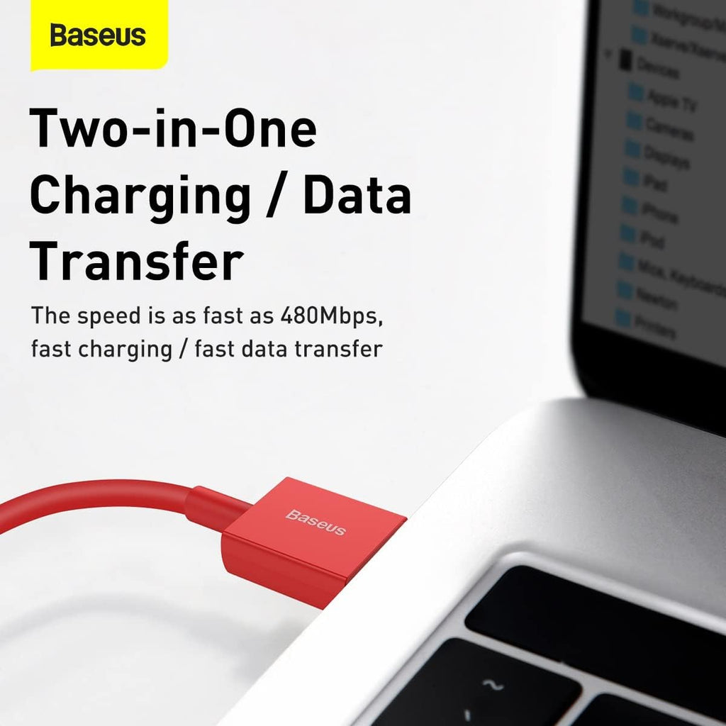 Baseus Superior Series PD 2.4A USB to Lightning Fast Charging Cable, High-Speed 480Mbps Data Transfer Cable — 1 Meters — Red