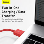 Baseus Superior Series PD 2.4A USB to Lightning Fast Charging Cable, High-Speed 480Mbps Data Transfer Cable — 1 Meters — Red