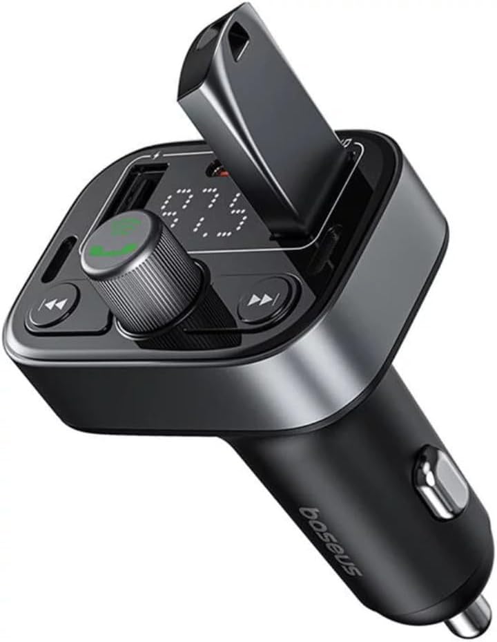 Baseus 5.3 FM Transmitter For Car, PD 18W Stronger Microphone And HiFi Bass Sound Cigarette Lighter Radio Music Adapter Charger Supports Hands-Free LED Backlit TF Card Flash Drive