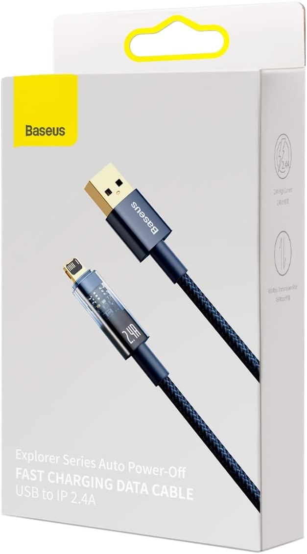 Baseus Explorer Auto Power-Off USB-A to Lightning Cable 2.4A — 1m — Blue