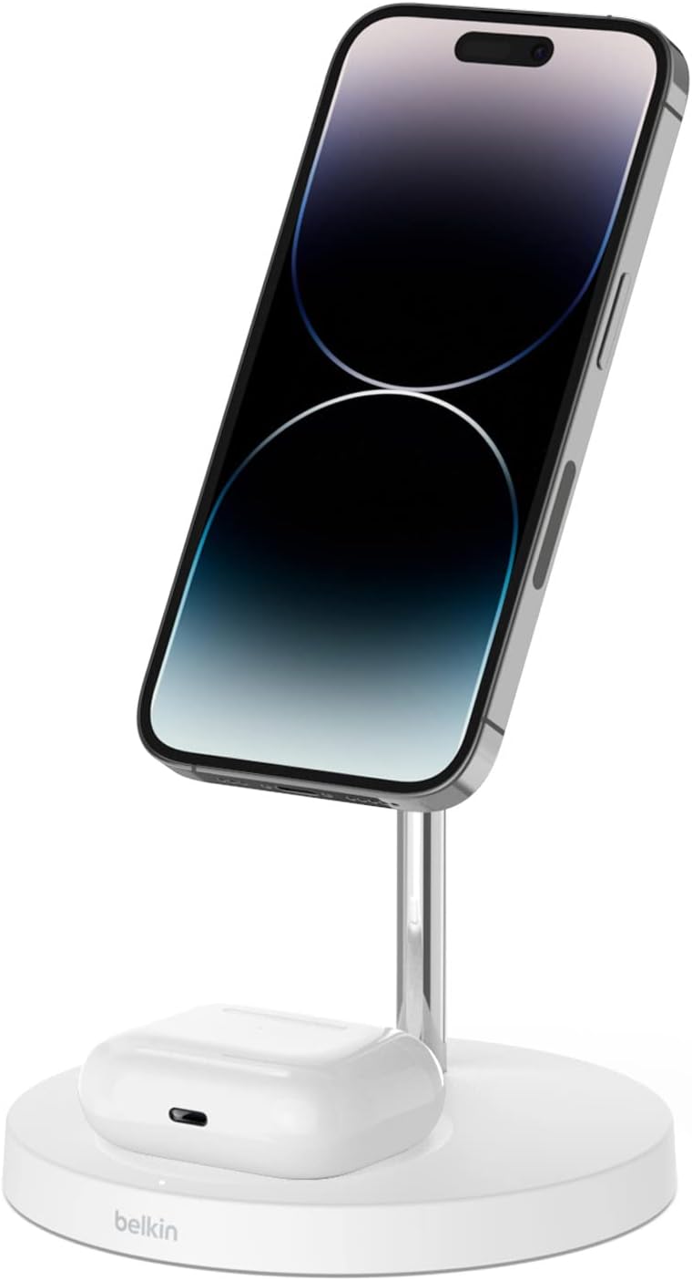 Belkin BOOSTCHARGE PRO MagSafe 2 in 1 with 15W Wireless Charger Stand UK White