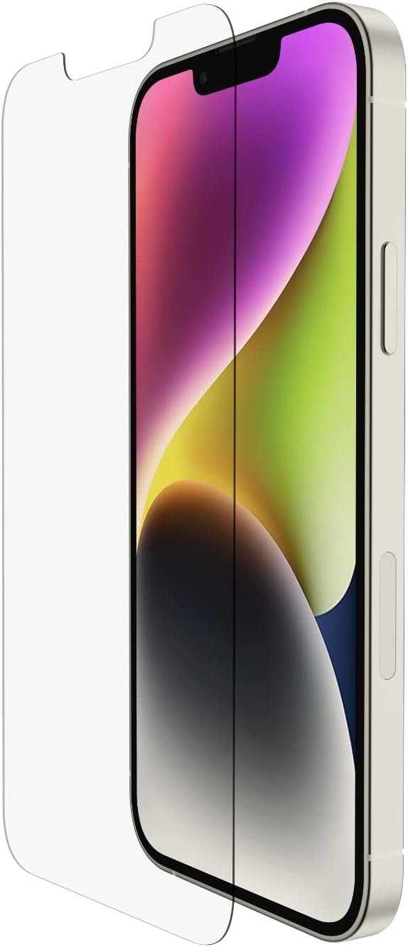 Belkin UltraGlass iPhone 14, iPhone 13 and 13 Pro Screen Protector, AntiMicrobial-Treated, Easy Bubble Free Application with Included Installation Guide Tray, 9H Hardness Tested, Tempered Glass