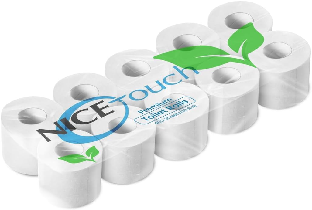 Nice Touch 2-Ply Plain Toilet Rolls, 10 X 400 Sheets Extra Saving Tissue Rolls - 4000 Premium 2-Ply Sheets, Soft Feel Tissue Suitable for All Skin Types and Germ Protection — front product image