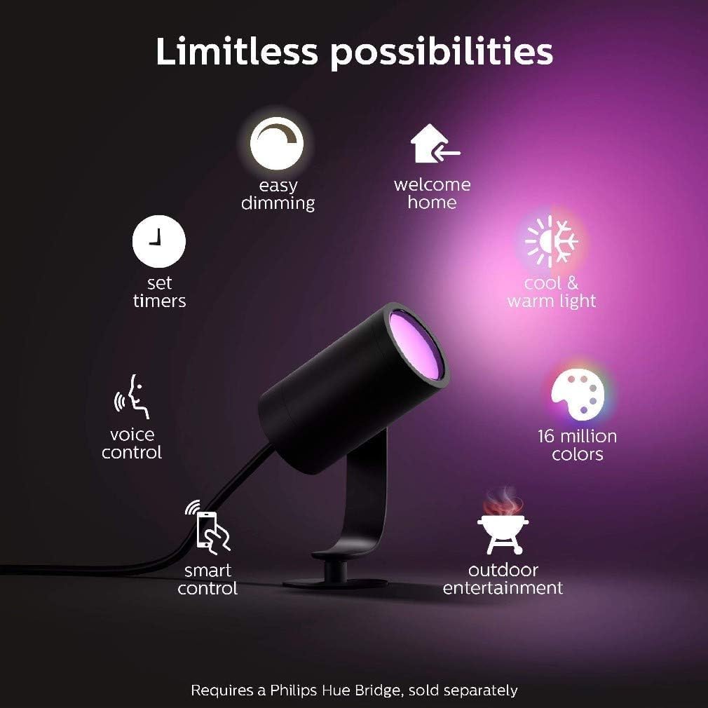 Philips Hue Lily White and Colour Ambiance Led 3X Spotlight Base Unit: Smart Outdoor Lighting for Garden, Works with Alexa, Google Assistant and Apple Homekit — Multicolor