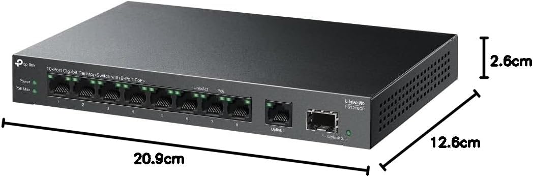 TP-Link 10-Port Gigabit Desktop Switch with 8-Port PoE+, Plug and Play, Auto Recovery, Silent Operation (LS1210GP)