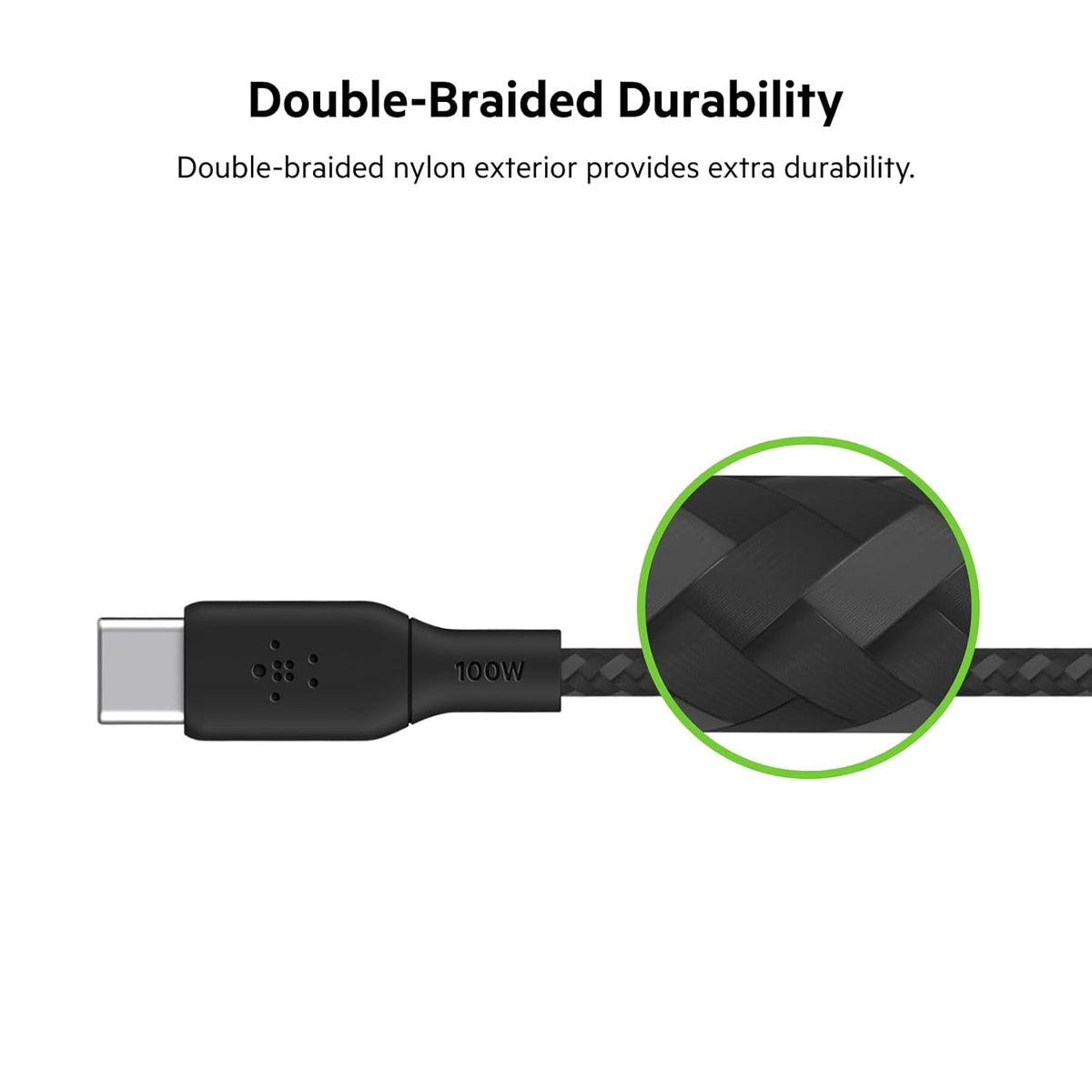 Belkin USB Type C to C Cable, 100W Power Delivery USB-IF Certified 2.0 USB C Charger Cable with Double Braided Nylon Exterior for iPhone 16, 15, iPad, MacBook, Galaxy, Pixel and More -2 m, black