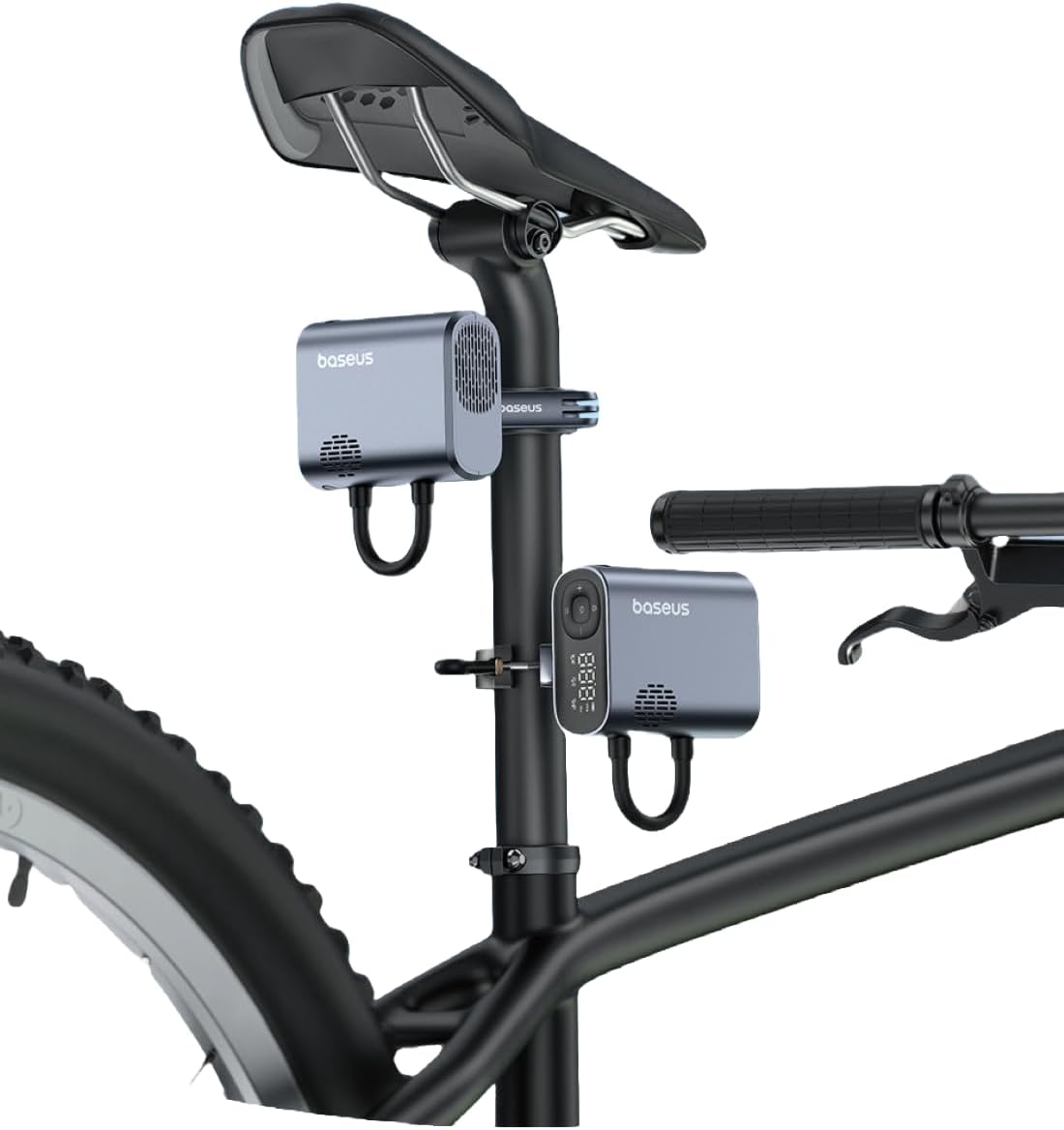Baseus PrimeTrip Portable Bike Pump, 150PSI Air Inflator, Rechargeable Tire Pump with Digital Display, Fast 90s Inflation, Alloy Steel, Includes Bike Mount, Black — Black