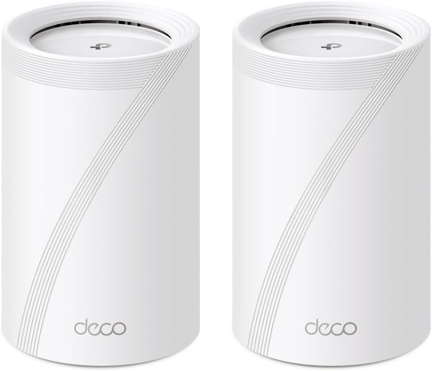 TP-Link Deco BE65(2-pack), BE9300 Mbps, 4 × 2.5 Gbps Ports, 320 MHz Channels, Works on a 6 GHz Band, Connectivity up to 200 Devices, VPN, WPA3, Tri-Band Wi-Fi 7 Mesh System
