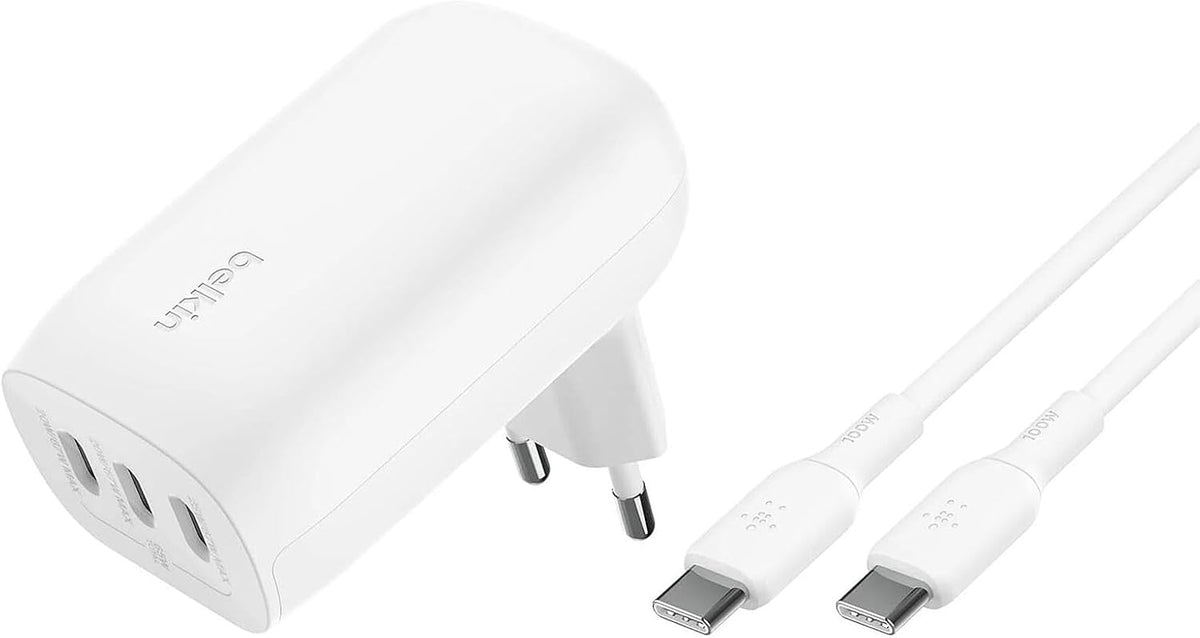 Belkin BoostCharge 3-Port USB-C Wall Charger with PPS 67W, USB-C PD 3.1 Enabled Fast Charging iPhone Charger for iPhone 16 Series, MacBook Pro, AirPods, Galaxy, and more, USB-C to USB-C cable included