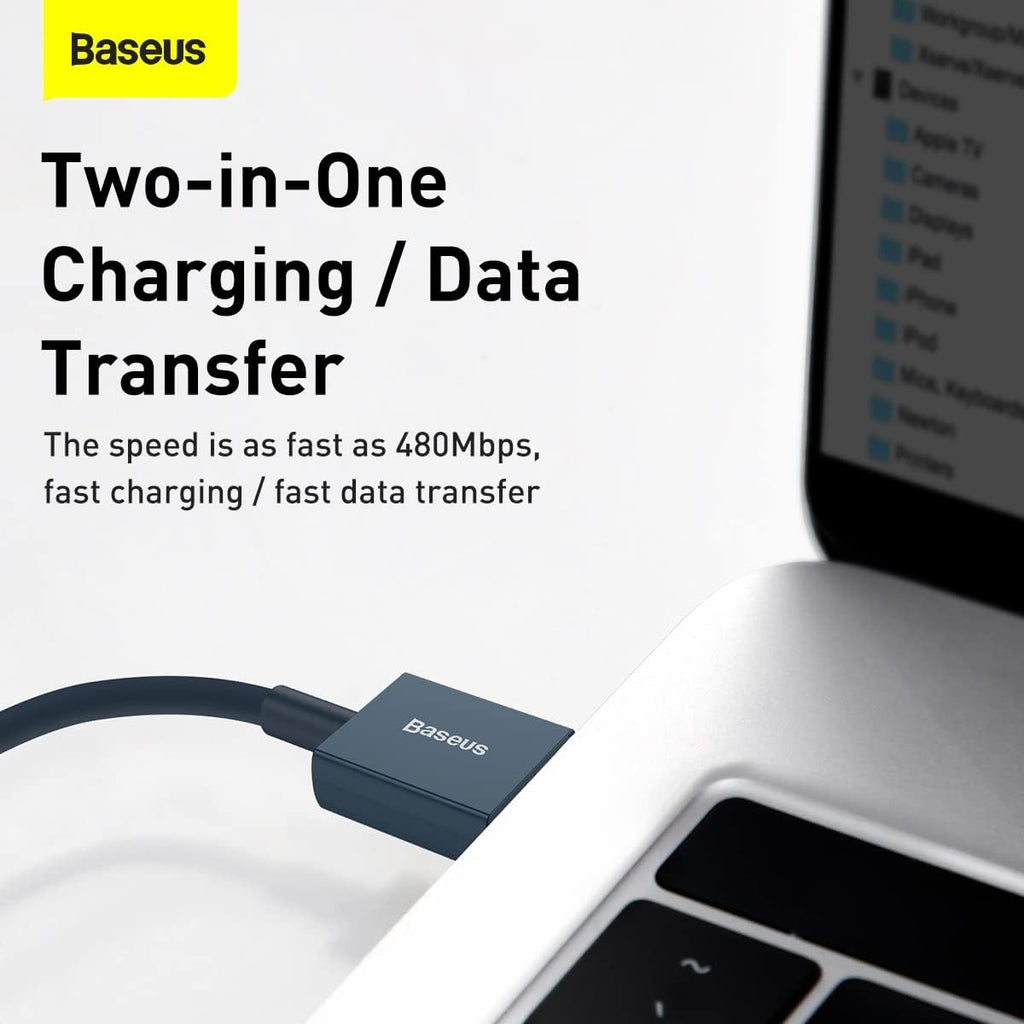 Baseus Superior Series PD 2.4A USB to Lightning Fast Charging Cable, High-Speed 480Mbps Data Transfer Cable — 2M — Blue