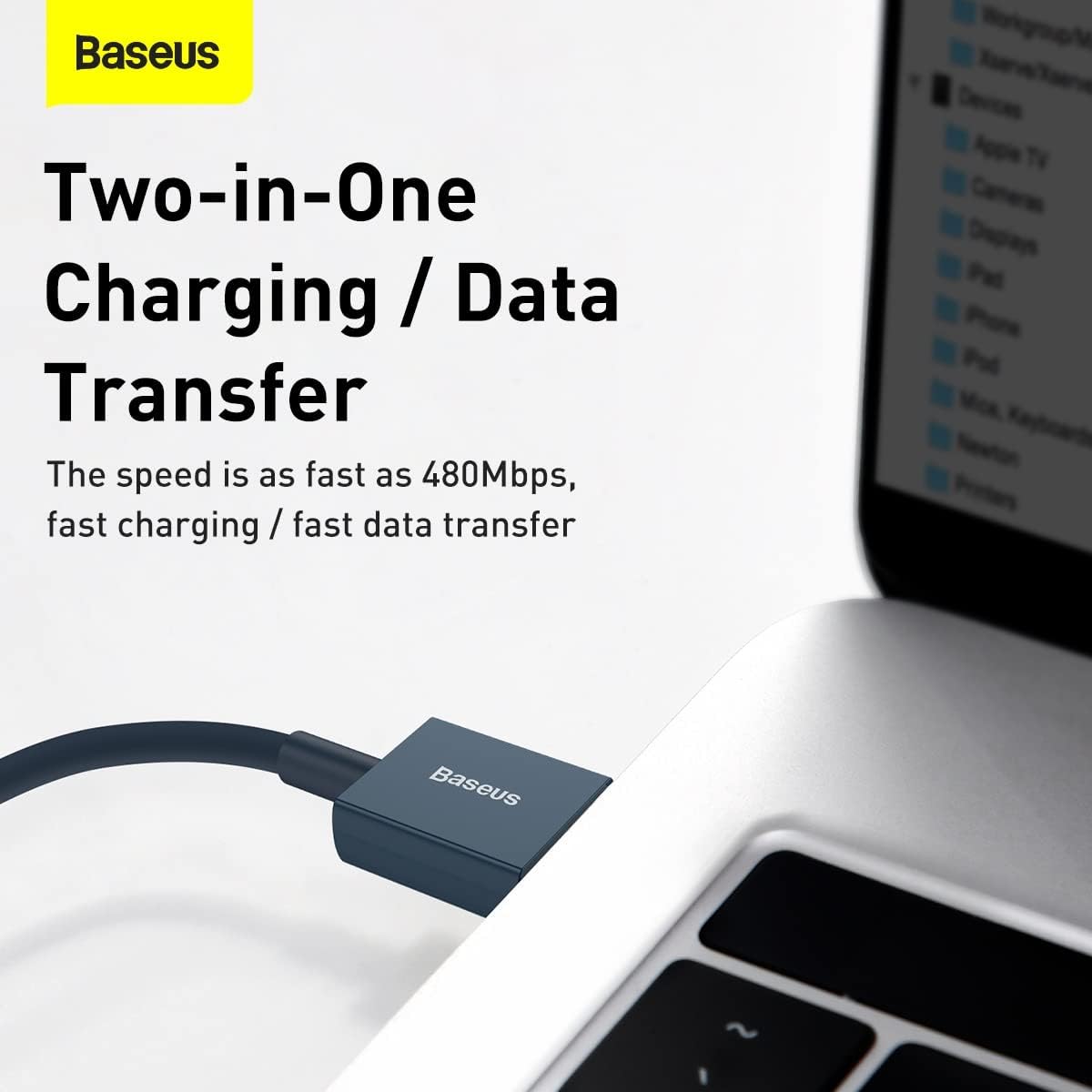 Baseus Superior Series PD 2.4A USB to Lightning Fast Charging Cable, High-Speed 480Mbps Data Transfer Cable — 2M — Blue