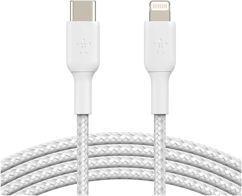 Belkin Braided USB-C to Lightning Cable (iPhone Fast Charging Cable for iPhone 8 or later) Boost Charge MFi-Certified iPhone USB-C Cable (1m, White)