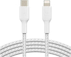 Belkin Braided USB-C to Lightning Cable (iPhone Fast Charging Cable for iPhone 8 or later) Boost Charge MFi-Certified iPhone USB-C Cable (1m, White)