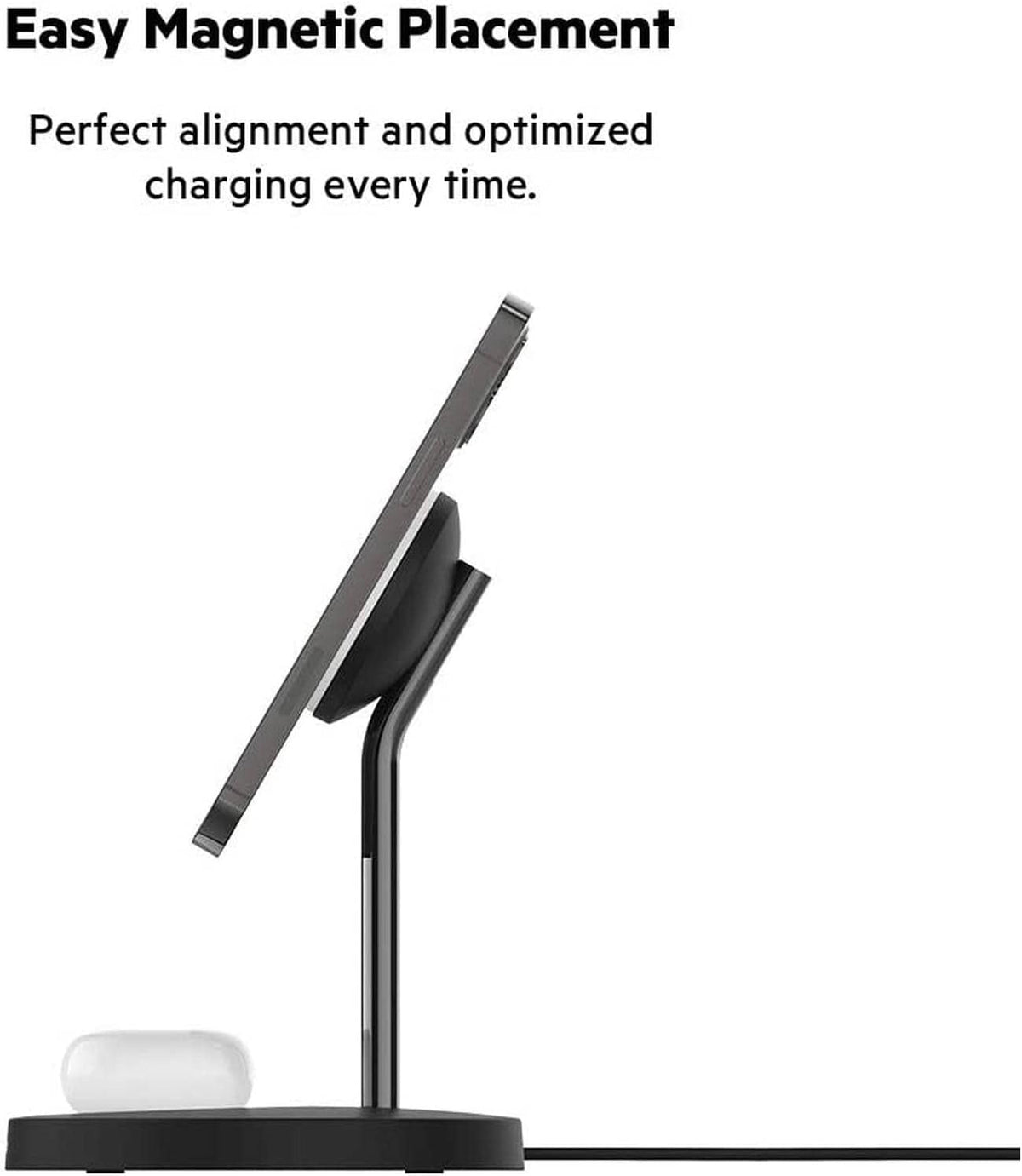 Belkin 2 in 1 Wireless Charger with MagSafe, 15W Fast Charging iPhone Charger Stand for iPhone 13 Series, Airpods and Other MagSafe Enabled Devices with Included Power Adapter Black, WIZ010myBK