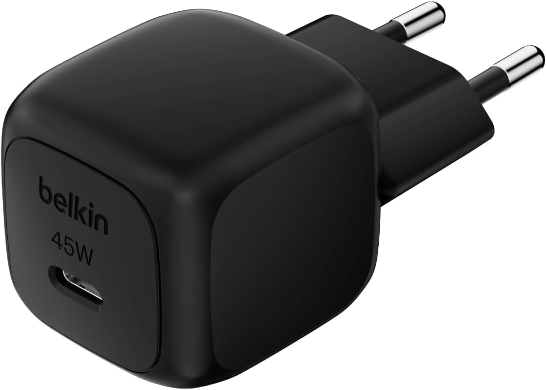 Belkin Compact USB Charger (45W) USB-C Power Delivery Fast Charging for Apple iPhone 16, 16 Plus, 16 Pro, 16 Pro Max, iPhone 15 Series, Samsung Galaxy S25, iPad, AirPods etc. - Black