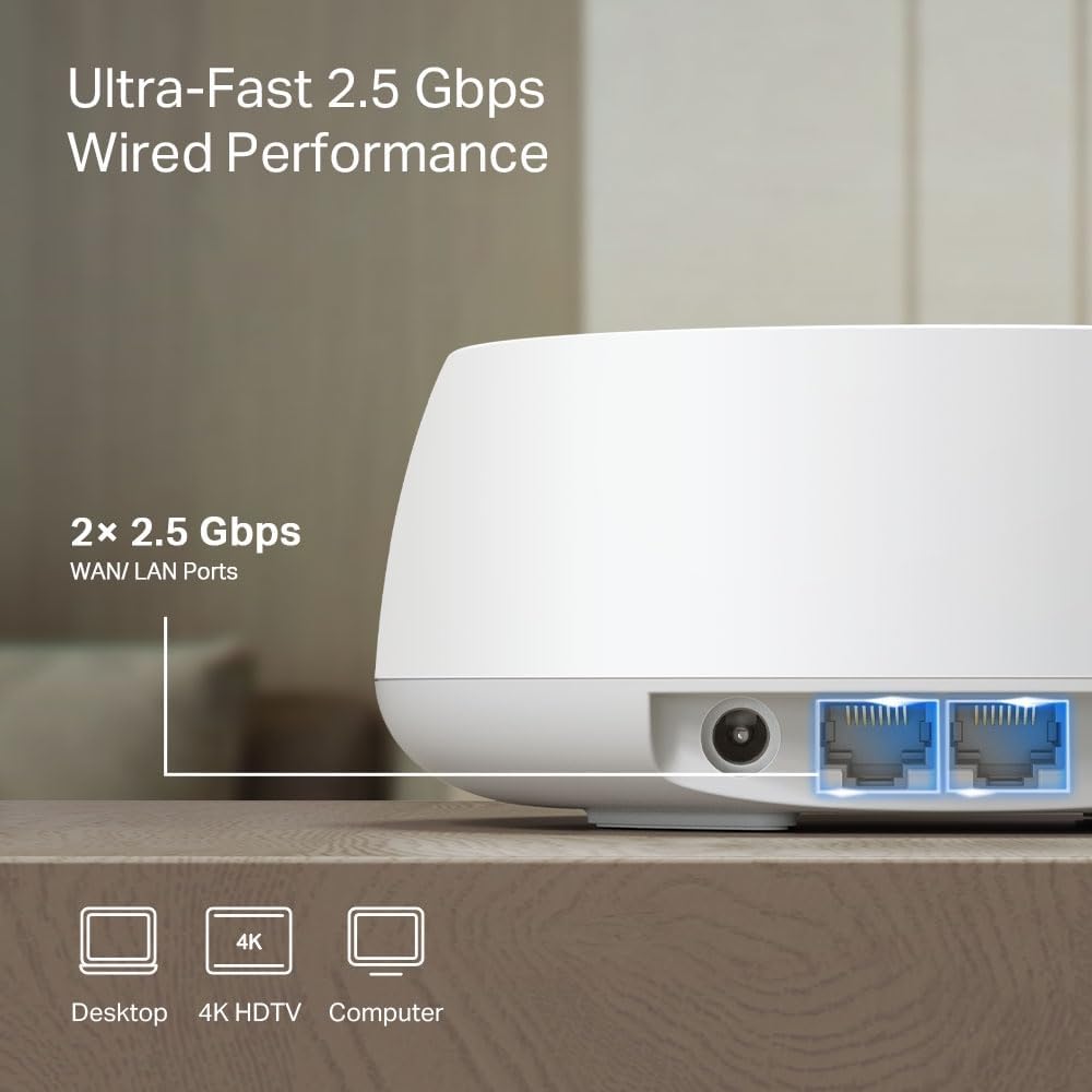 TP-Link Deco BE25(1-pack), BE3600 Mbps, 2×2.5 Gbps Ports, AI Supported Multi-Process Capability, Connectivity up to 150 Devices, VPN, WPA3, Dual-Band Wi-Fi 7 Mesh System