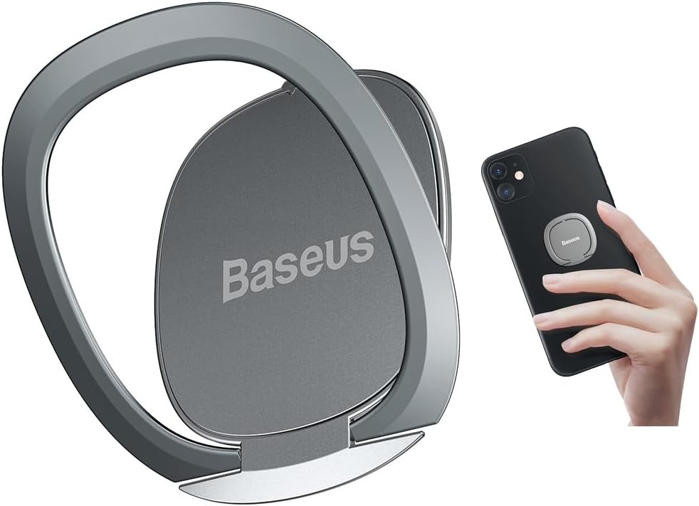 Baseus Cell Phone Ring Holder, 360 Degree Rotation Metal Finger Grip Adjustable Cellphone Stand for Magnetic Car Mount — Silver