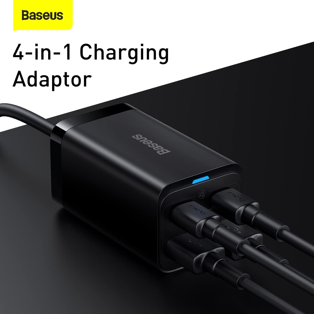 Baseus GaN3 Pro Desktop Fast Charger 2C+2U 65W EU Black(Include：Baseus Xiaobai series fast charging Cable Type-C to Type-C 100W(20V/5A) 1m Black） — Black