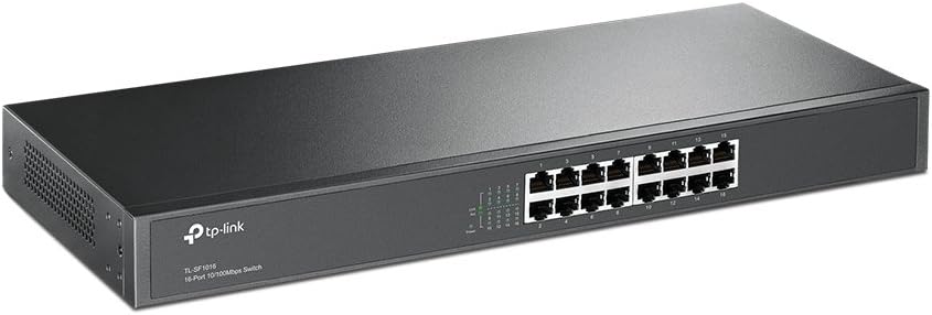 TP-Link TL-SF1016 Rackmount Fast Ethernet Netzwek Switch (16x 10/100Mbit/s Ports, Metallgehäuse, Plug&Play,)