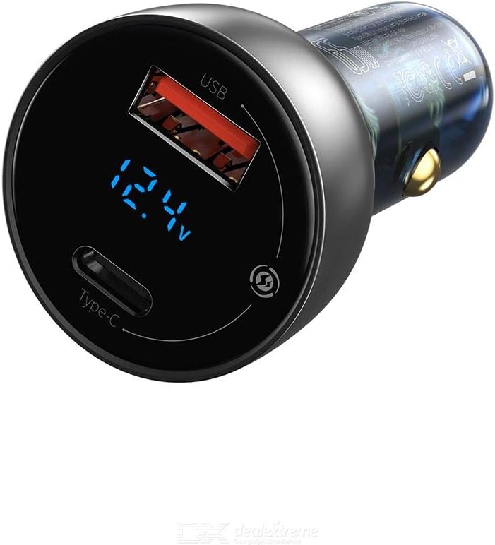 Baseus Particular Digital Display QC + PPS Dual Quick Charger Car Charger 65W With Mini White 1m 5A C-C Cable Black With E-mark ChLightning 1m 100W — 65W - C+A W/Cable — Black