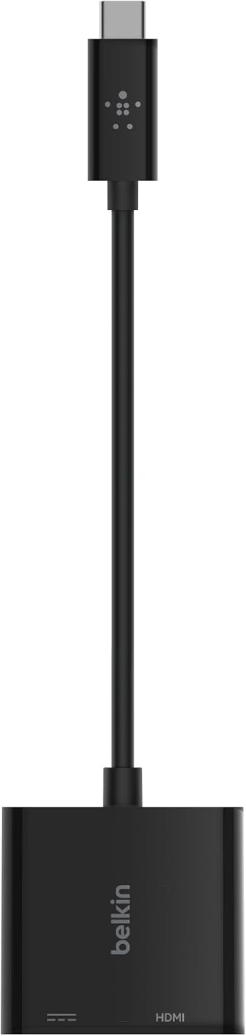 Belkin USB-C to HDMI Adapter + Charge (Supports 4K UHD Video, Passthrough Power up to 60W for Connected Devices) MacBook Pro HDMI Adapter